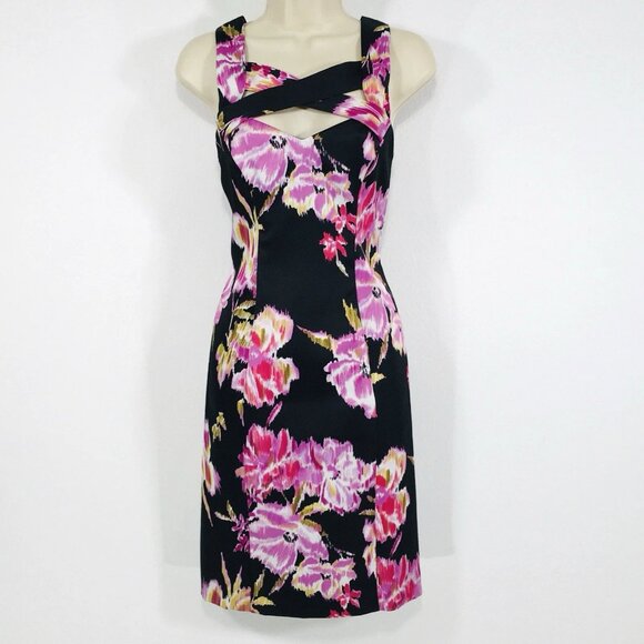 Cache Dress Sz 8 Floral Stretch Sheath Crisscross Cut Out Fairycore Whimsy - Picture 1 of 10